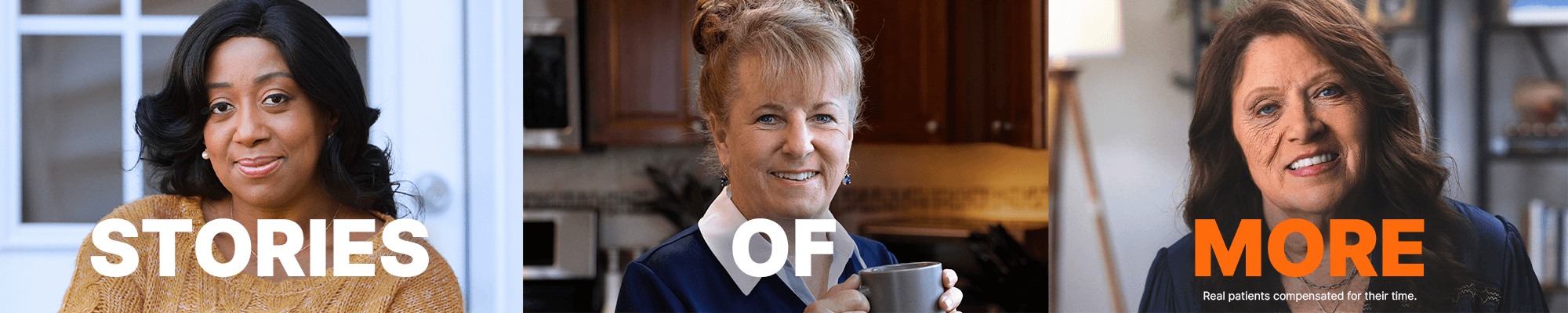 Three women's faces with text: Stories of more